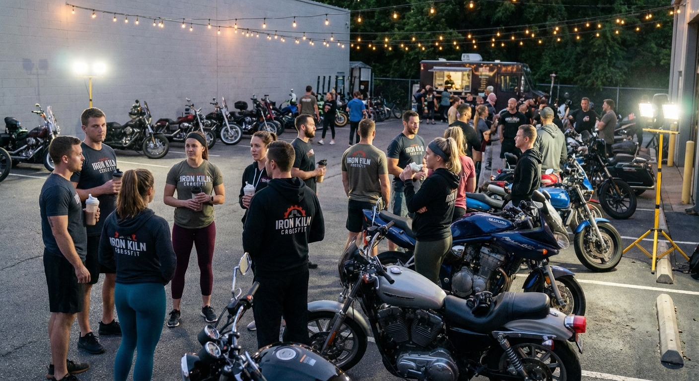 Biker in branded t-shirt portrait